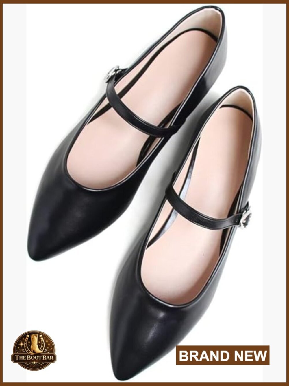 Pointed Toe Mary Jane Flats with Buckle Strap, Comfort Ballet Flats